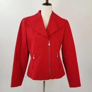 Doncaster Red Jacket Silver Zip Front  Pockets Lined Lovely Size 8